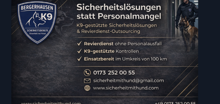 K9 Sicherheitsdienst mit Diensthund im Einsatz – professioneller Objektschutz und Revierdienst mit Hund