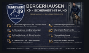 Leistungsübersicht K9 Sicherheitsdienst – Veranstaltungsschutz, Revierdienst, Objektschutz, Sprengstoffspürhunde und Datenträgerspürhunde