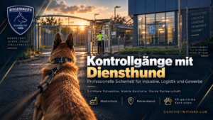 Kontrollgänge mit Diensthund im Werkschutz auf einem Industriegelände